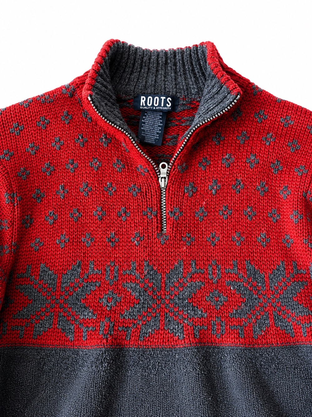 ✨ Roots Canada Fair Isle Fleece Quarter Zip Pullover Sweater Large ✨ - Picture 2 of 2